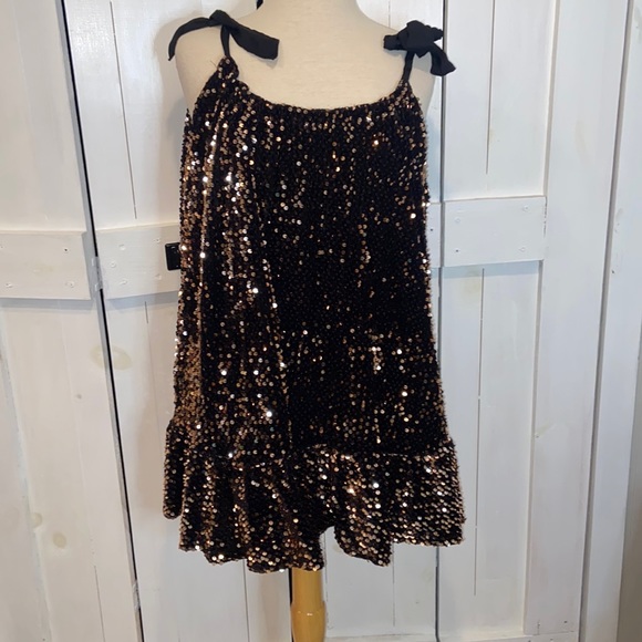 NWOT Free People Nova Black Sequined Velvet Adjustable Mini Dress - Picture 2 of 5